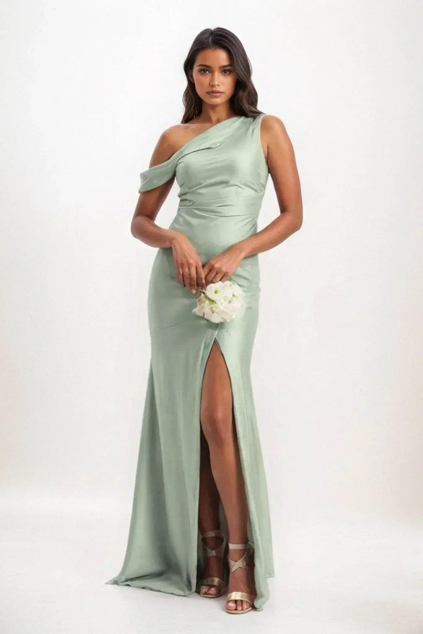 Sheath-Column Maxi Luxe Satin Bridesmaid Dress CB0845