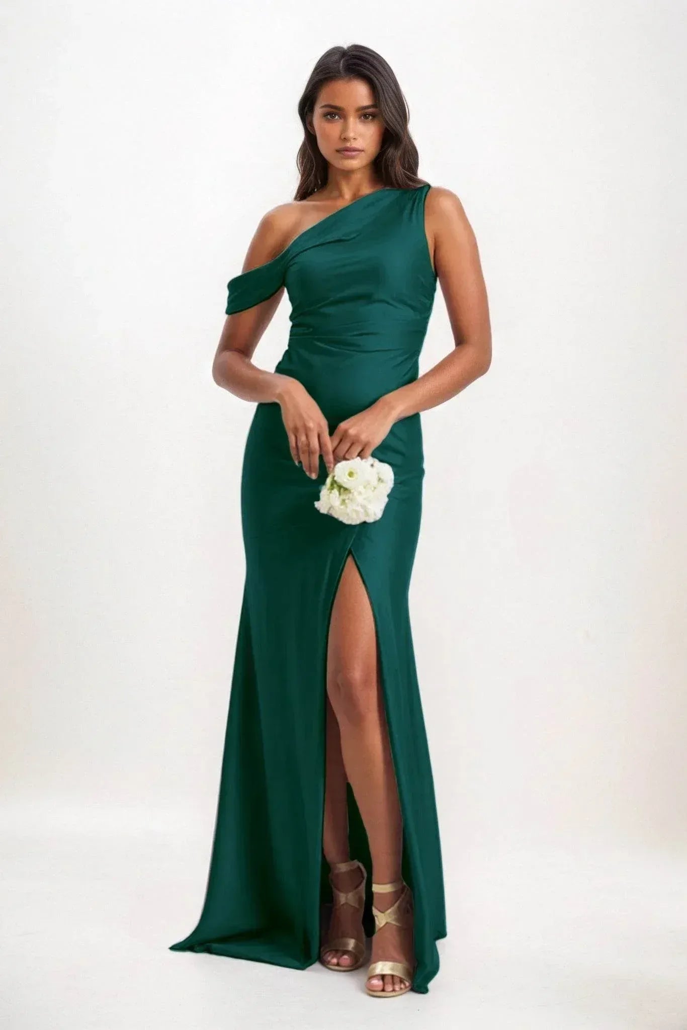 Sheath-Column Maxi Luxe Satin Bridesmaid Dress CB0845