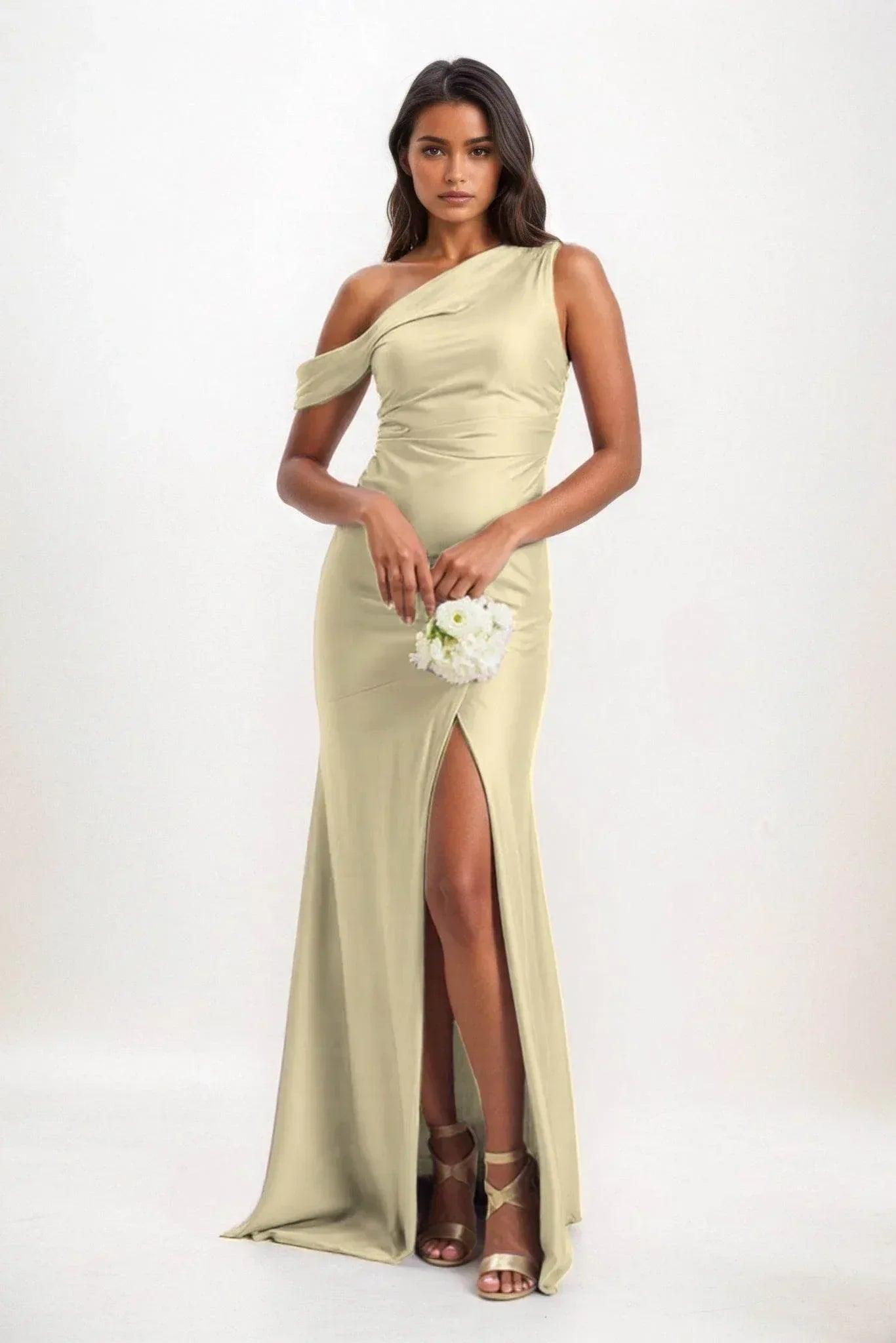 Sheath-Column Maxi Luxe Satin Bridesmaid Dress CB0845