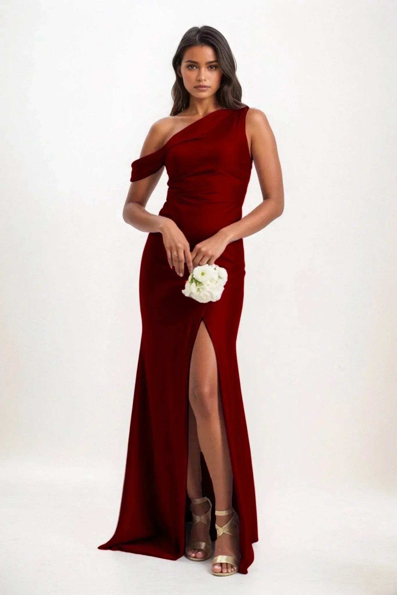 Sheath-Column Maxi Luxe Satin Bridesmaid Dress CB0845