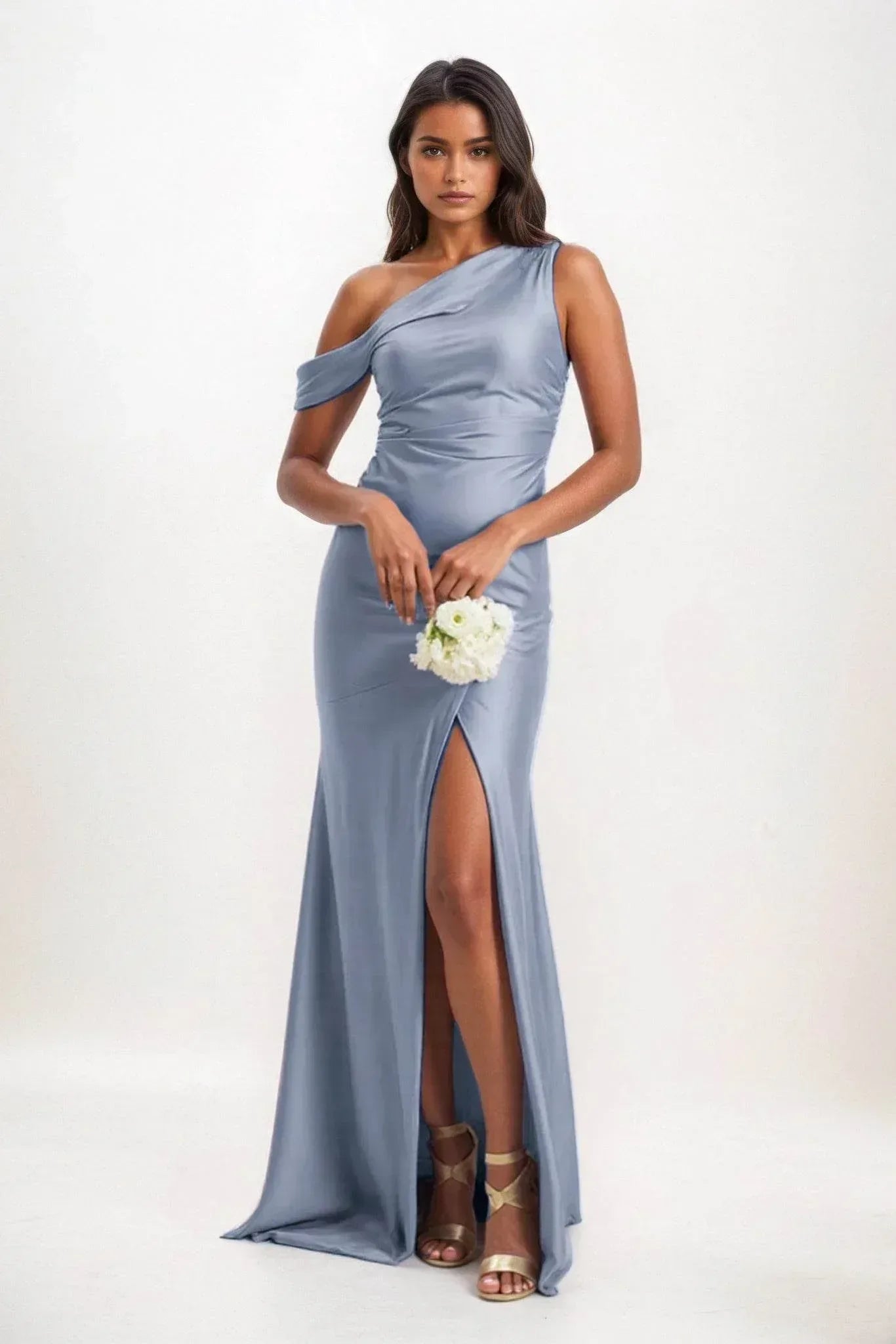 Sheath-Column Maxi Luxe Satin Bridesmaid Dress CB0845