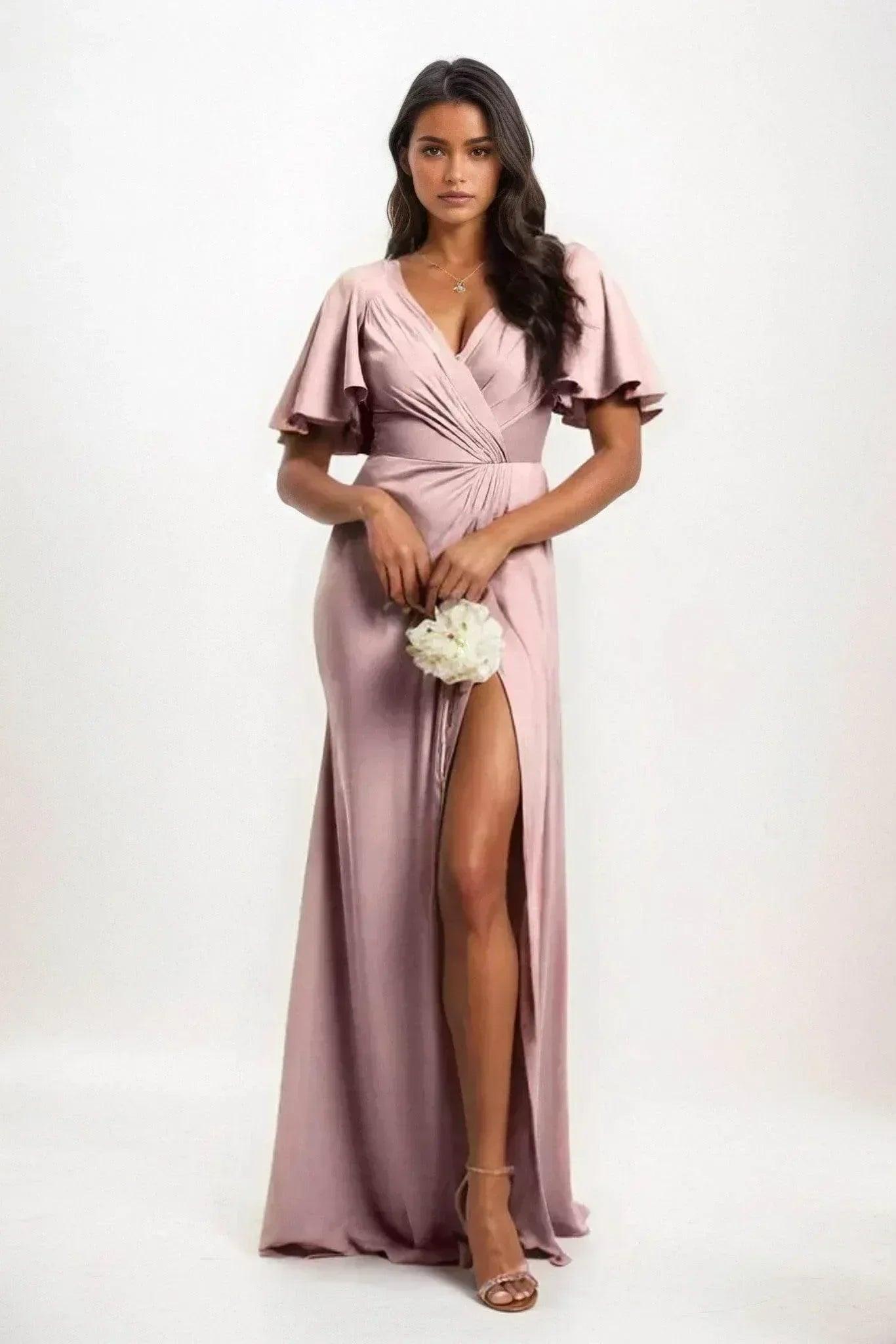 A-Line Maxi Luxe Satin Bridesmaid Dress CB0846