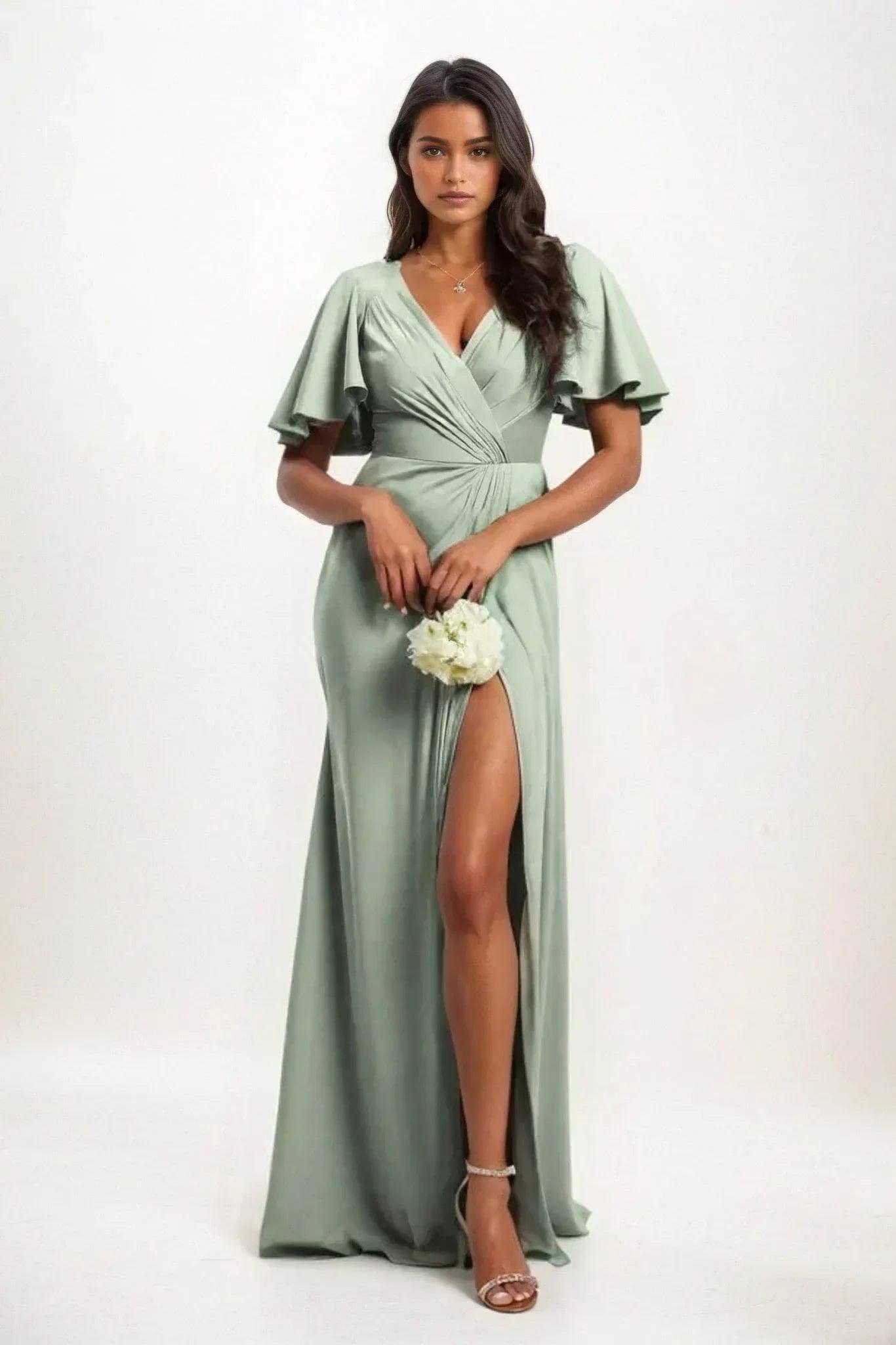 A-Line Maxi Luxe Satin Bridesmaid Dress CB0846