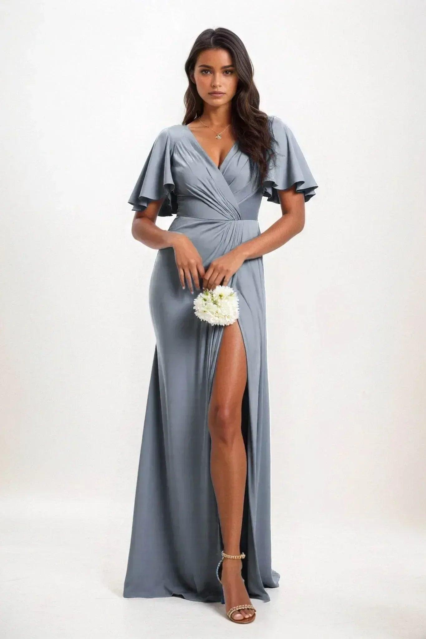 A-Line Maxi Luxe Satin Bridesmaid Dress CB0846