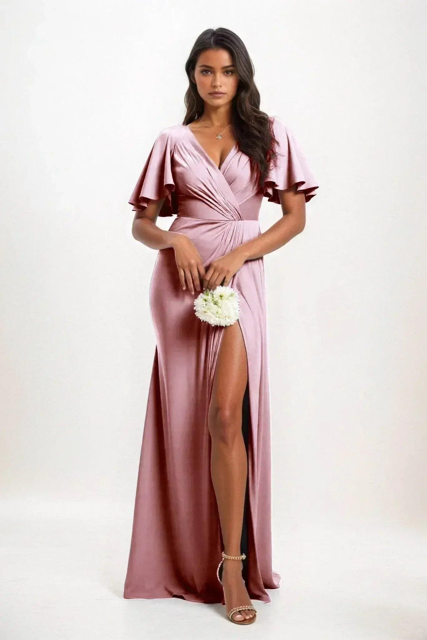 A-Line Maxi Luxe Satin Bridesmaid Dress CB0846