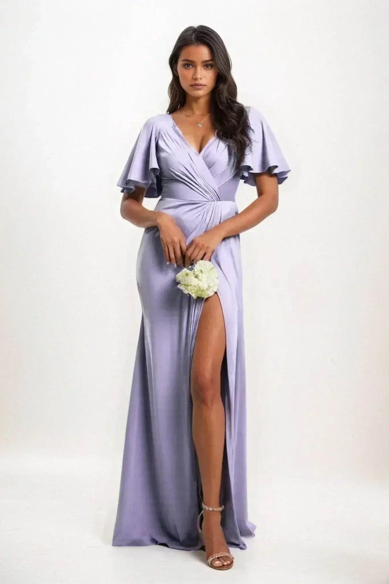 A-Line Maxi Luxe Satin Bridesmaid Dress CB0846