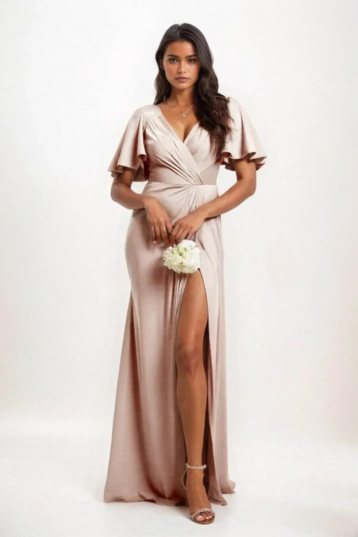 A-Line Maxi Luxe Satin Bridesmaid Dress CB0846