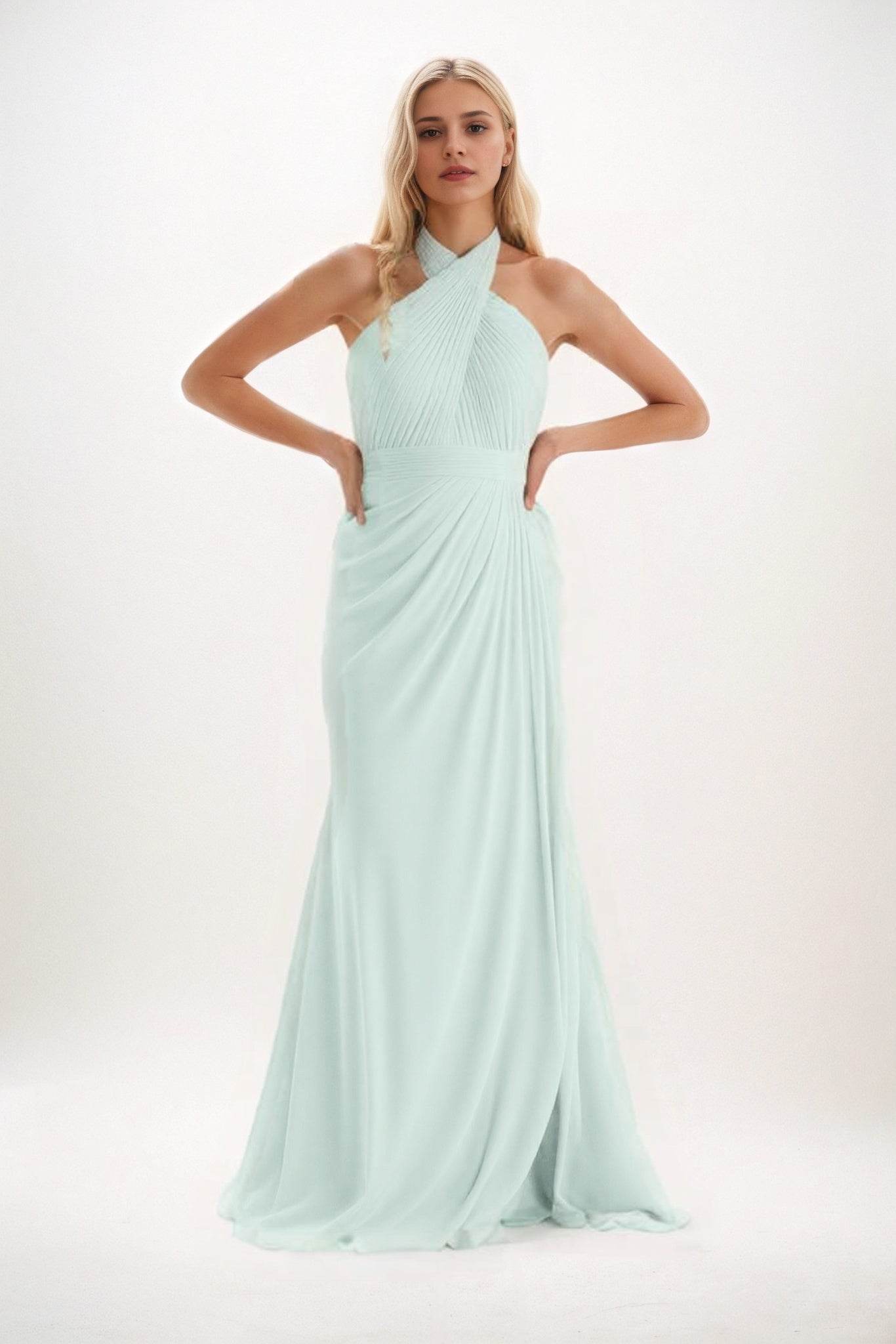 Sheath-Column Maxi Chiffon Bridesmaid Dress CB0848