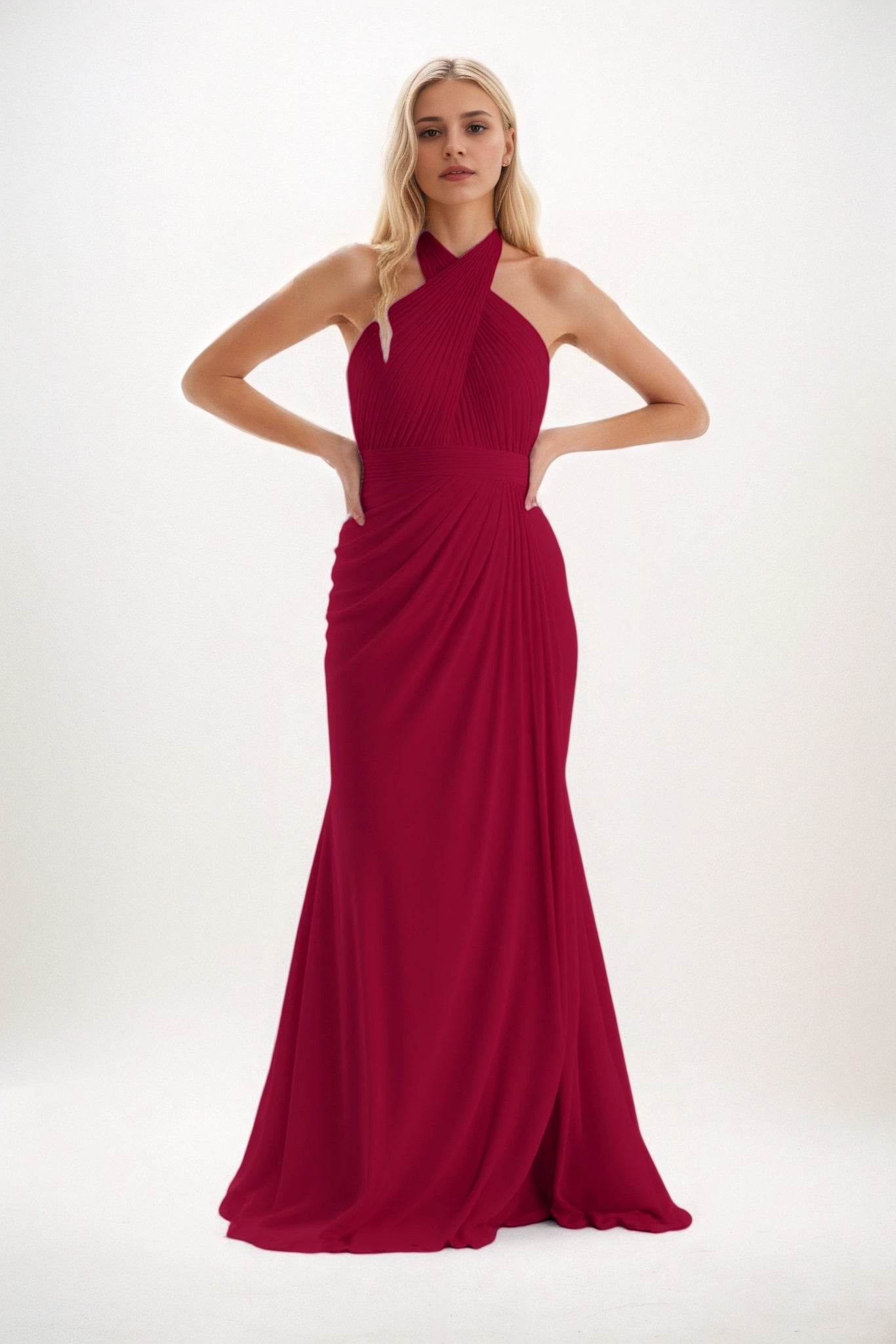 Sheath-Column Maxi Chiffon Bridesmaid Dress CB0848