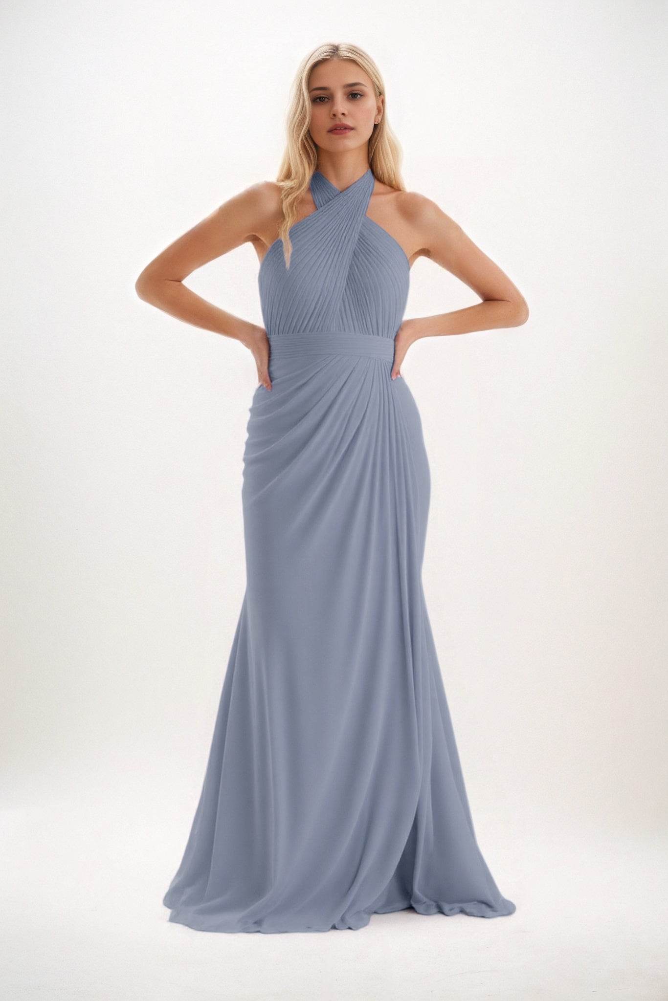 Sheath-Column Maxi Chiffon Bridesmaid Dress CB0848