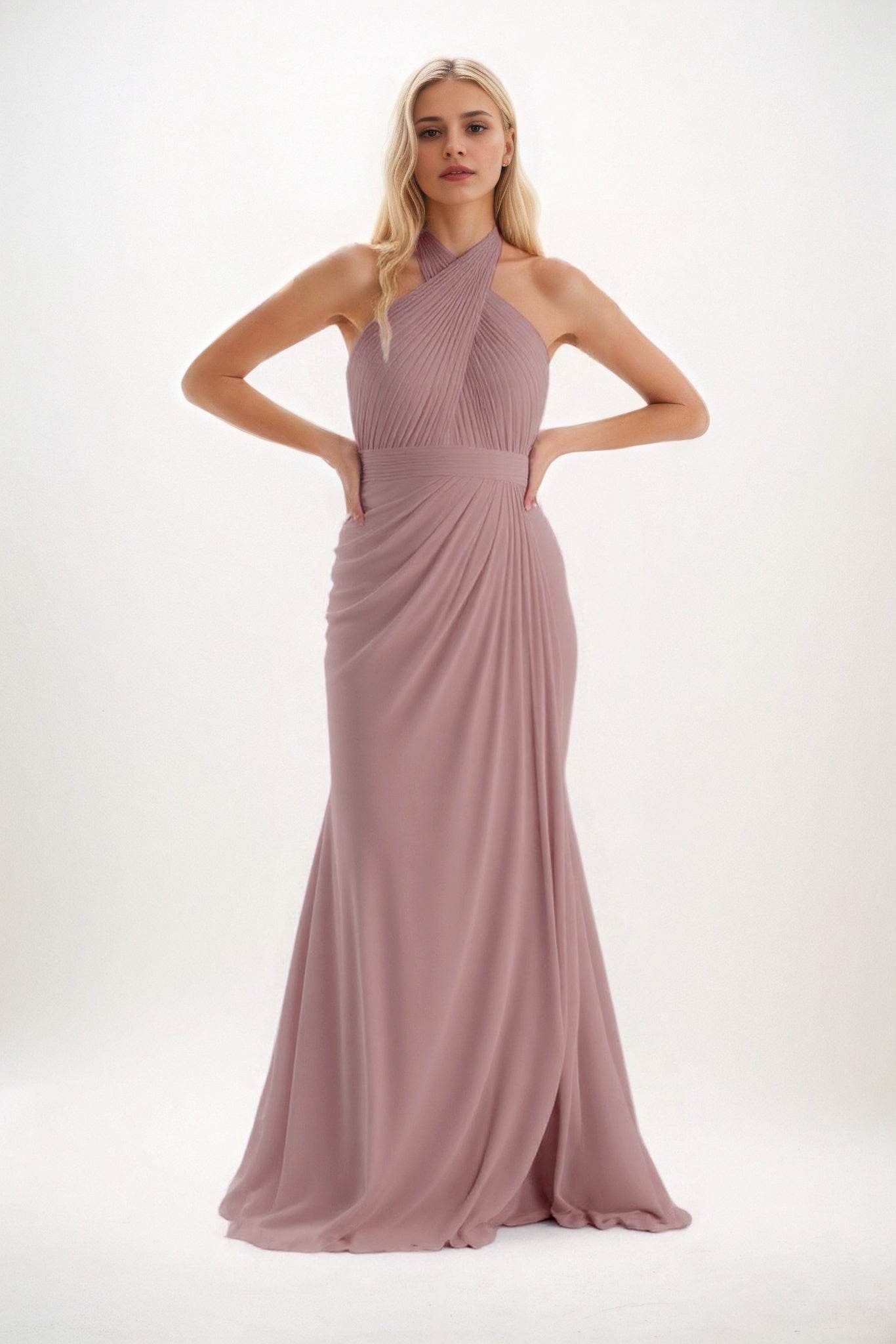 Sheath-Column Maxi Chiffon Bridesmaid Dress CB0848