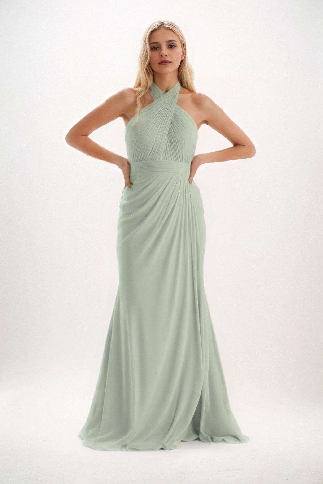 Sheath-Column Maxi Chiffon Bridesmaid Dress CB0848
