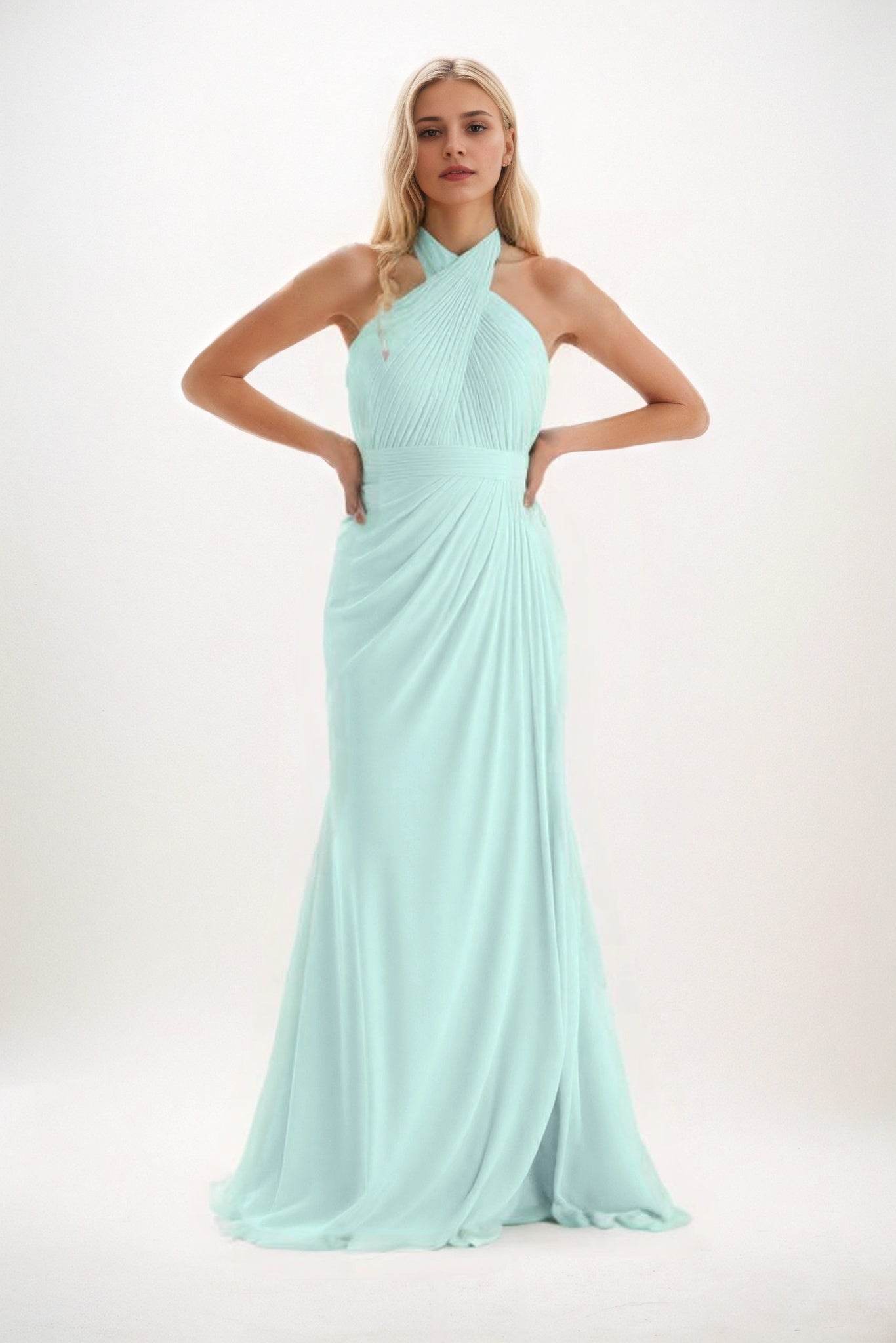 Sheath-Column Maxi Chiffon Bridesmaid Dress CB0848