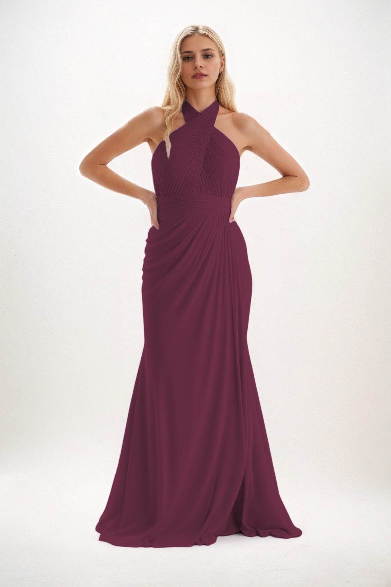 Sheath-Column Maxi Chiffon Bridesmaid Dress CB0848