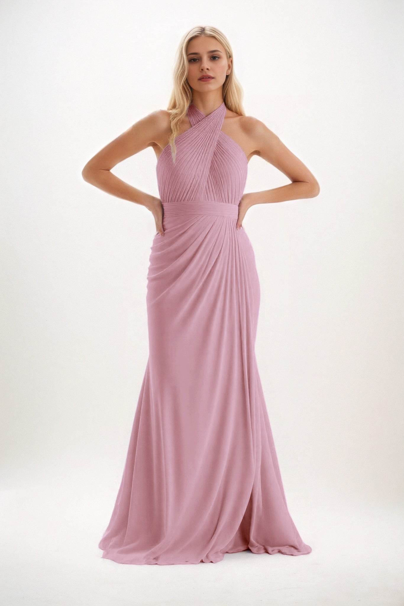 Sheath-Column Maxi Chiffon Bridesmaid Dress CB0848
