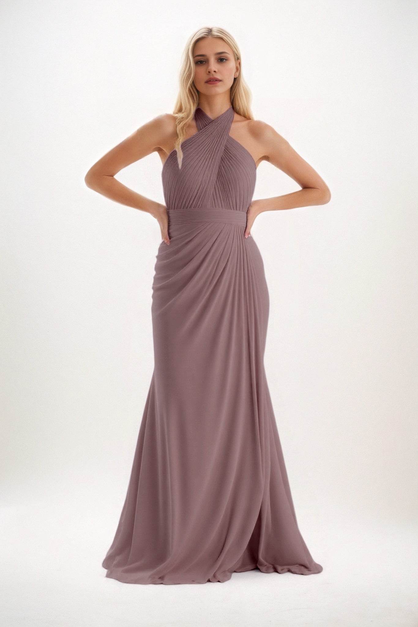 Sheath-Column Maxi Chiffon Bridesmaid Dress CB0848