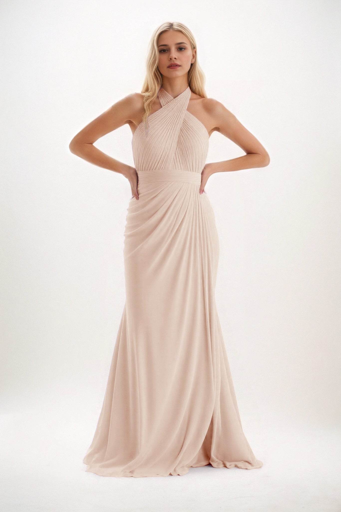 Sheath-Column Maxi Chiffon Bridesmaid Dress CB0848