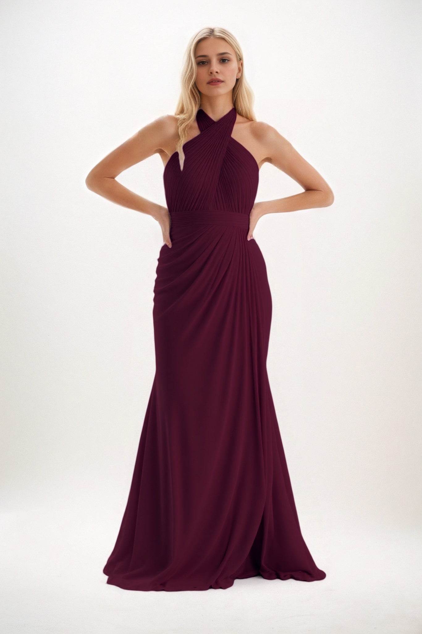 Sheath-Column Maxi Chiffon Bridesmaid Dress CB0848