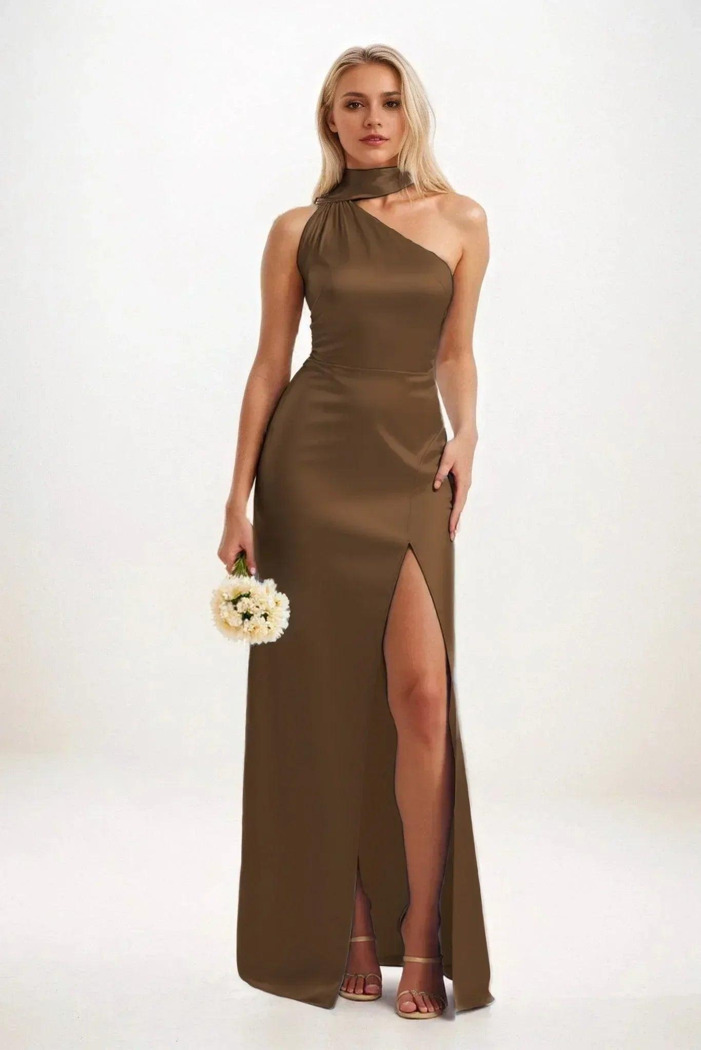 Sheath-Column Maxi Luxe Satin Bridesmaid Dress CB0851
