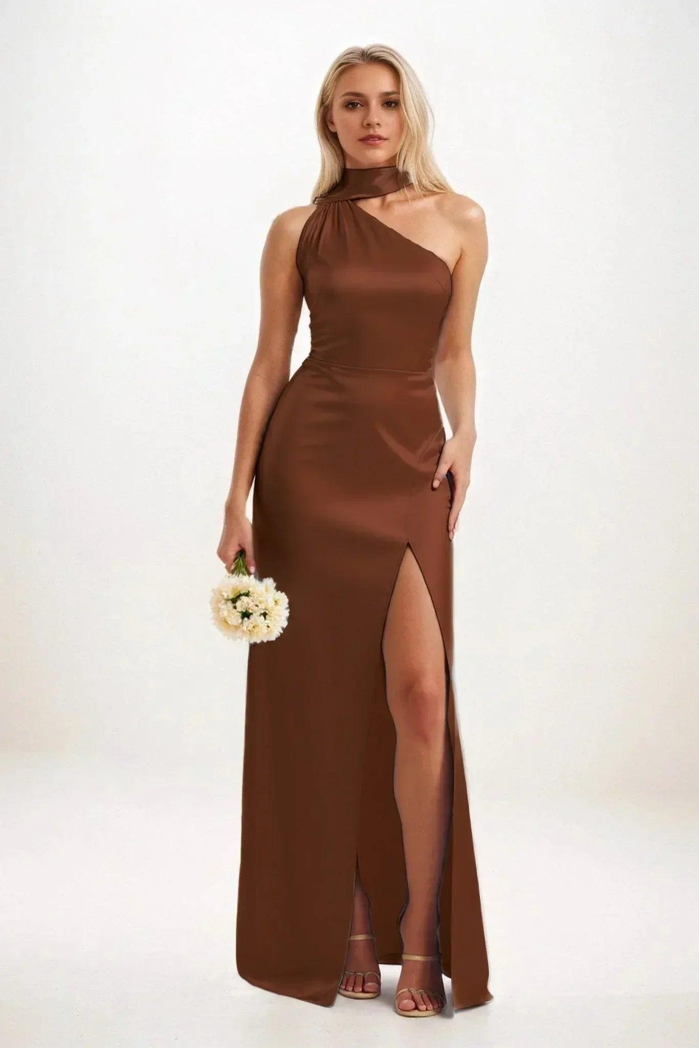 Sheath-Column Maxi Luxe Satin Bridesmaid Dress CB0851