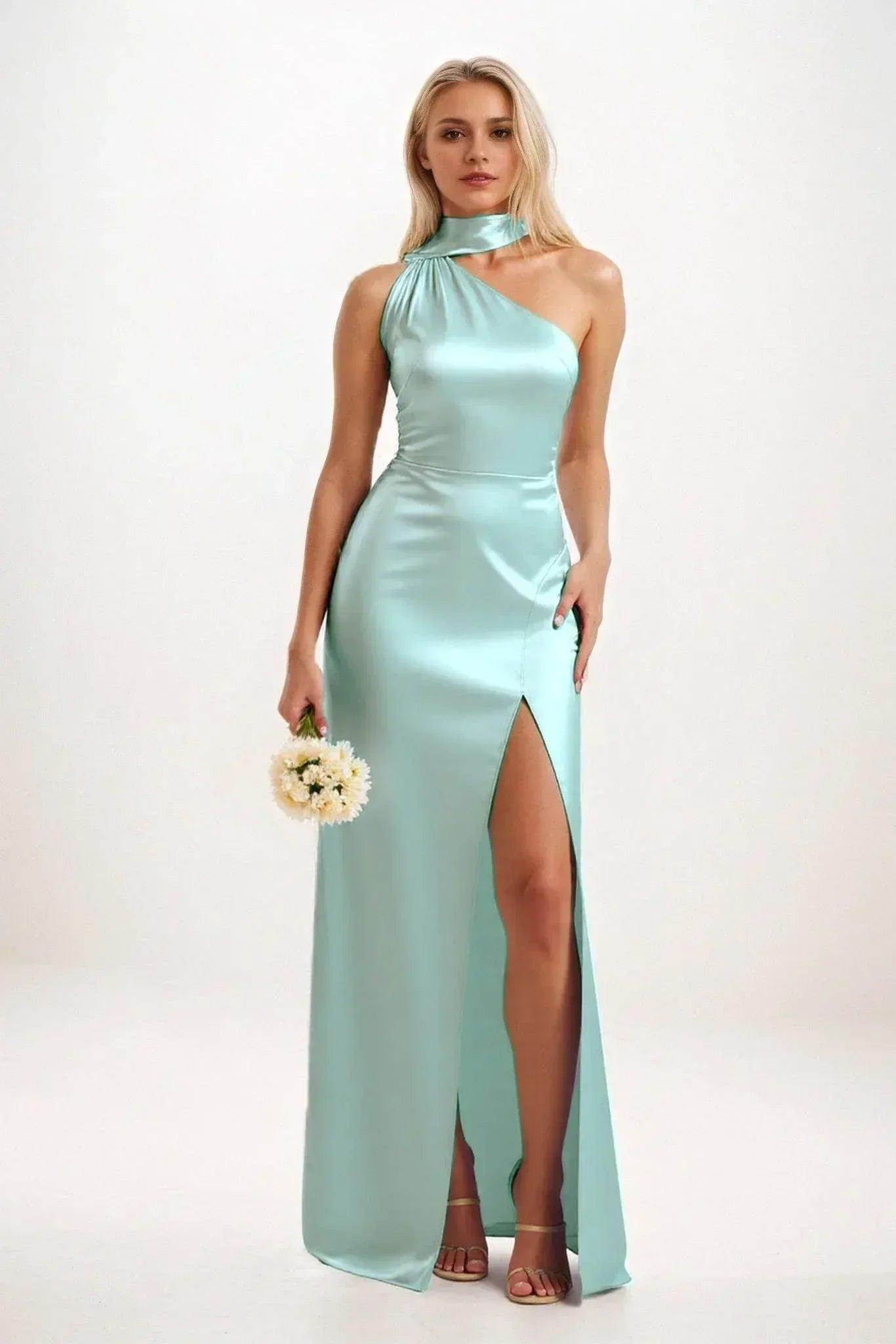 Sheath-Column Maxi Luxe Satin Bridesmaid Dress CB0851