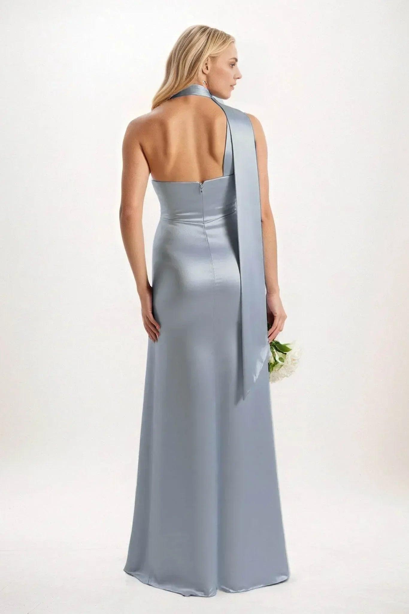 Sheath-Column Maxi Luxe Satin Bridesmaid Dress CB0851