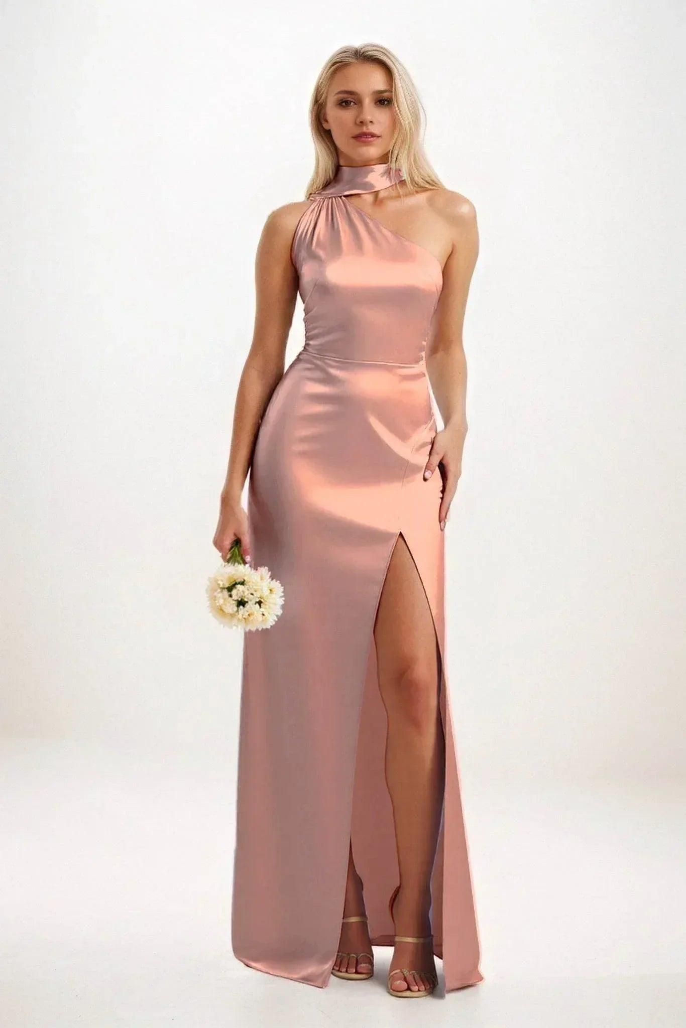 Sheath-Column Maxi Luxe Satin Bridesmaid Dress CB0851