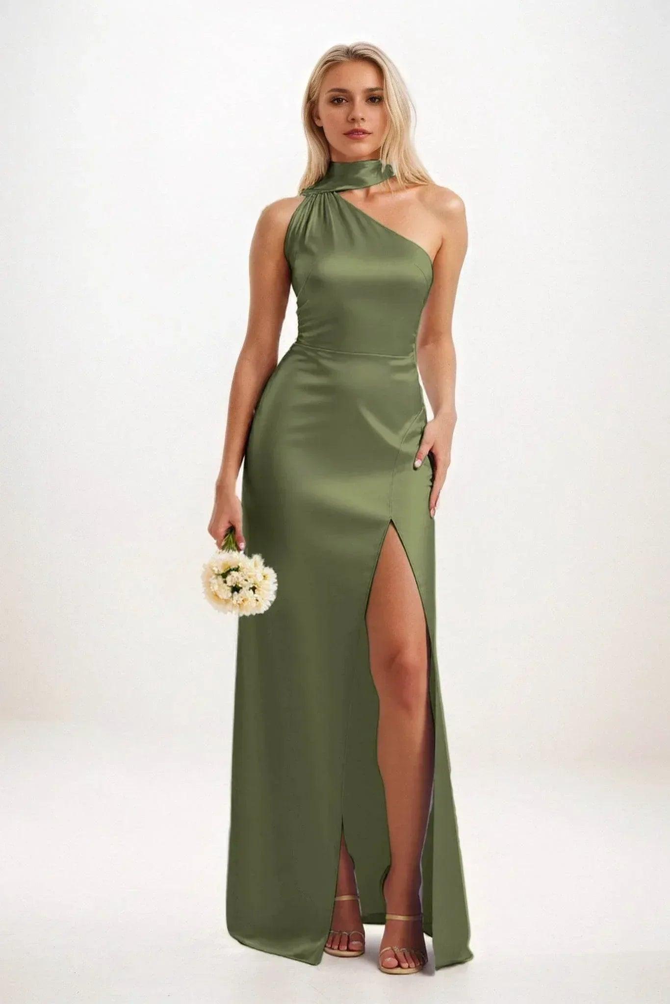 Sheath-Column Maxi Luxe Satin Bridesmaid Dress CB0851