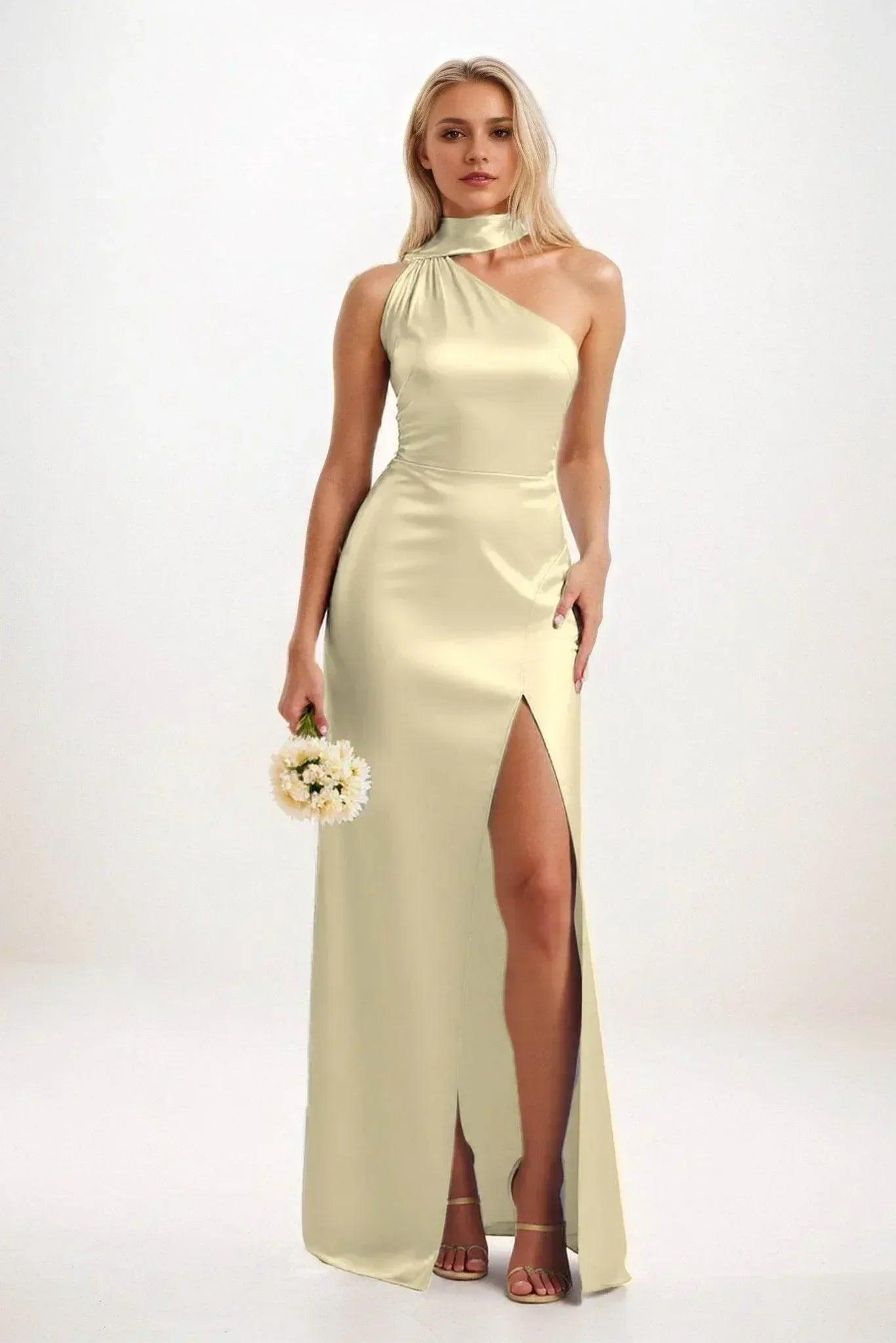 Sheath-Column Maxi Luxe Satin Bridesmaid Dress CB0851