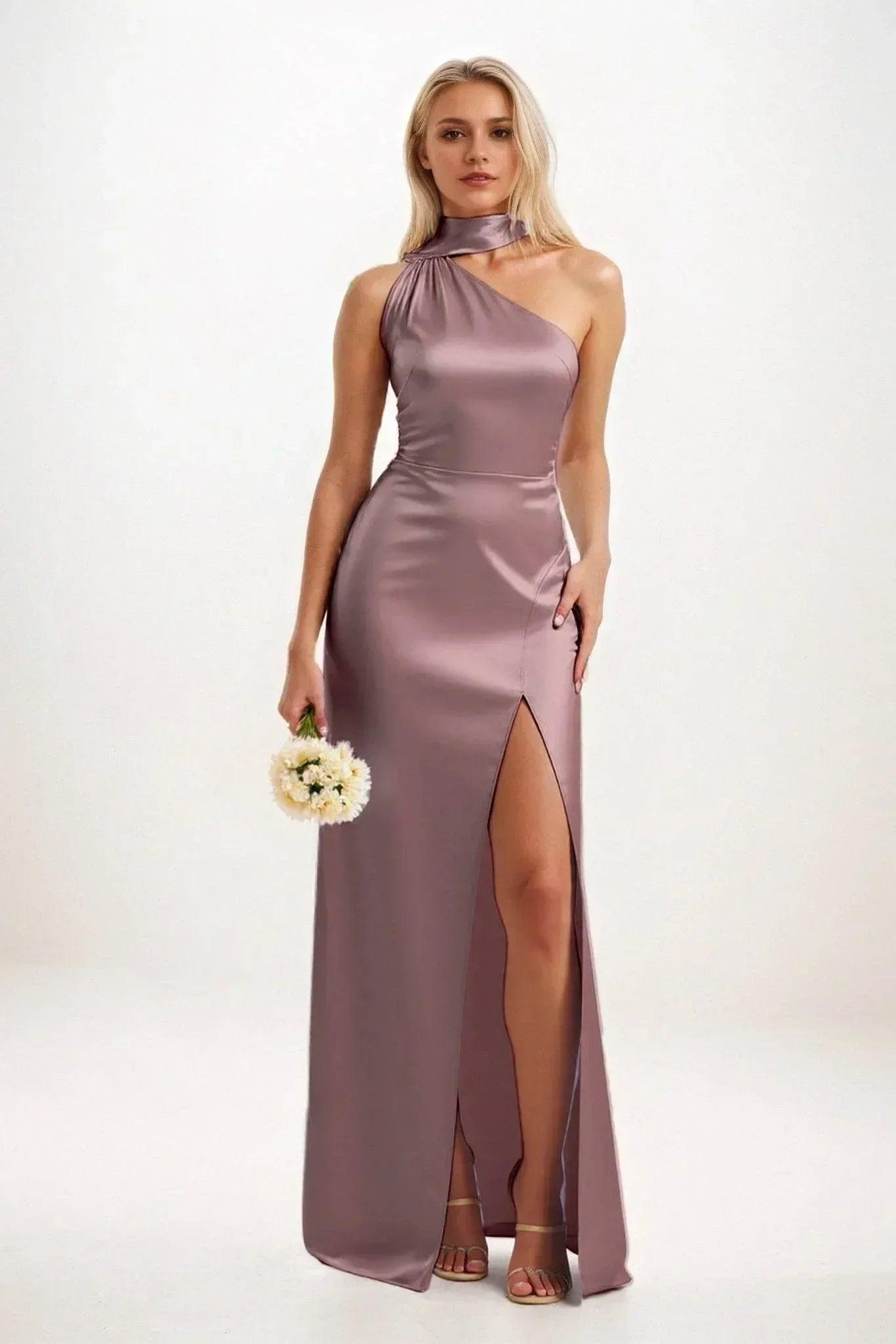 Sheath-Column Maxi Luxe Satin Bridesmaid Dress CB0851