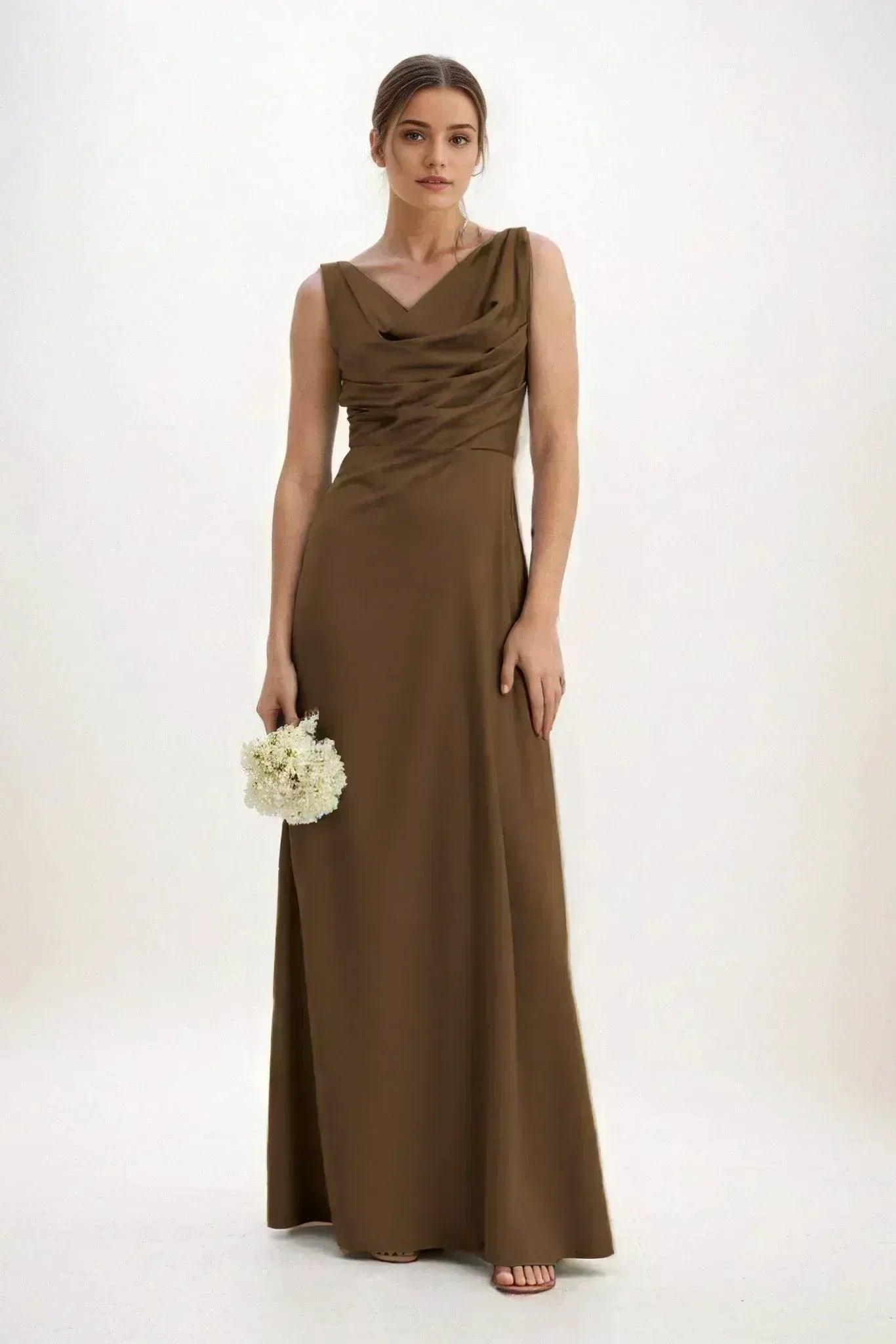 A-Line Maxi Luxe Satin Bridesmaid Dress CB0853