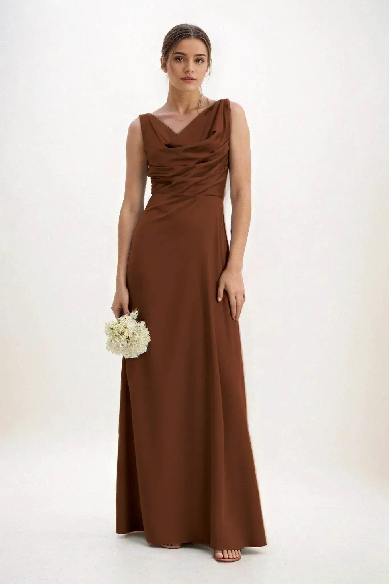A-Line Maxi Luxe Satin Bridesmaid Dress CB0853