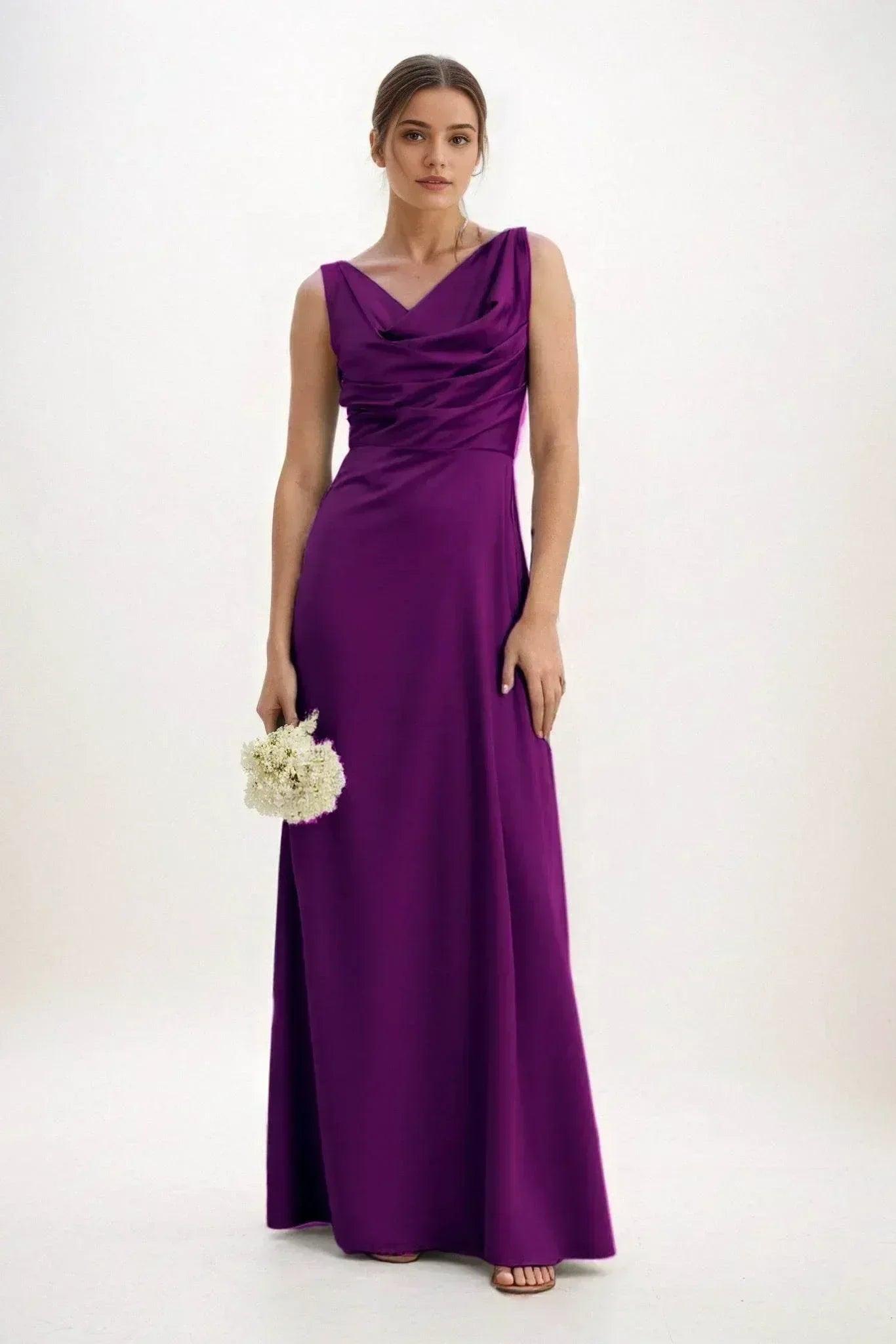 A-Line Maxi Luxe Satin Bridesmaid Dress CB0853