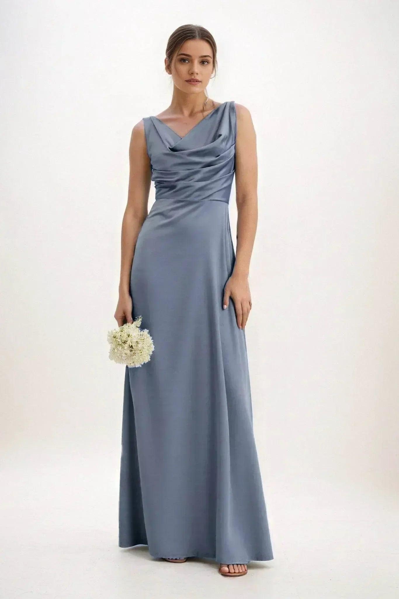 A-Line Maxi Luxe Satin Bridesmaid Dress CB0853
