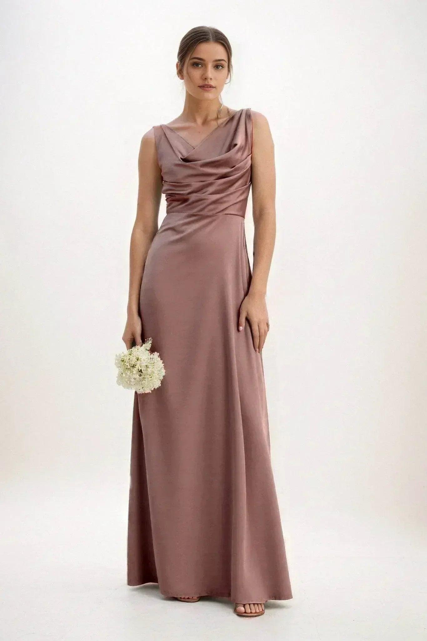 A-Line Maxi Luxe Satin Bridesmaid Dress CB0853