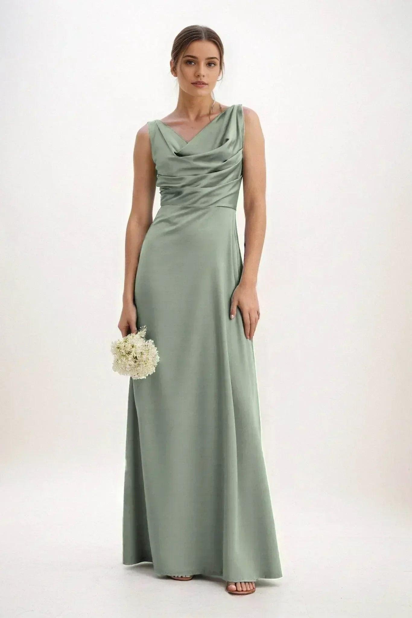 A-Line Maxi Luxe Satin Bridesmaid Dress CB0853