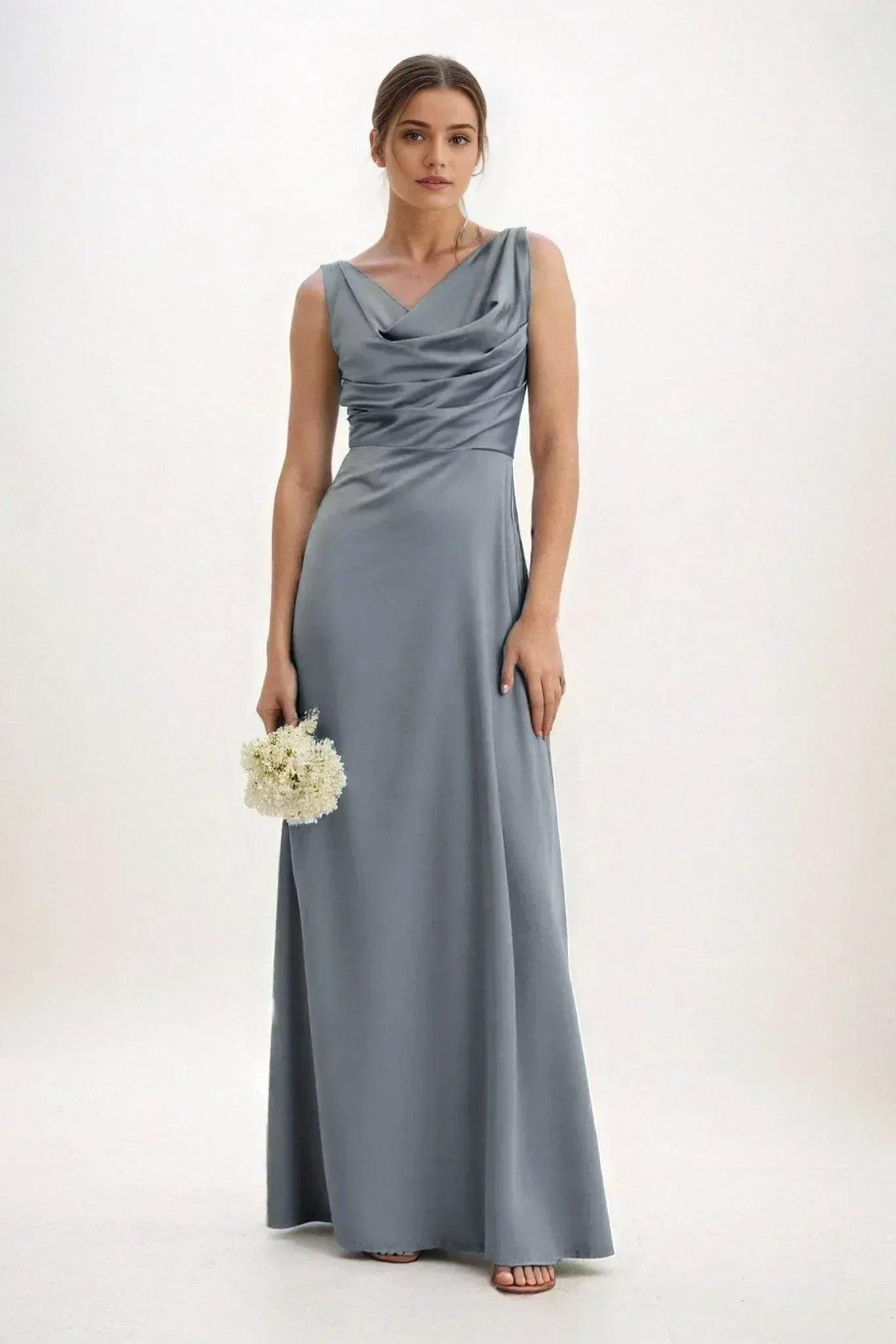 A-Line Maxi Luxe Satin Bridesmaid Dress CB0853