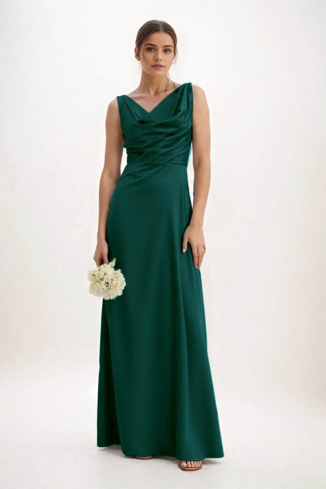 A-Line Maxi Luxe Satin Bridesmaid Dress CB0853