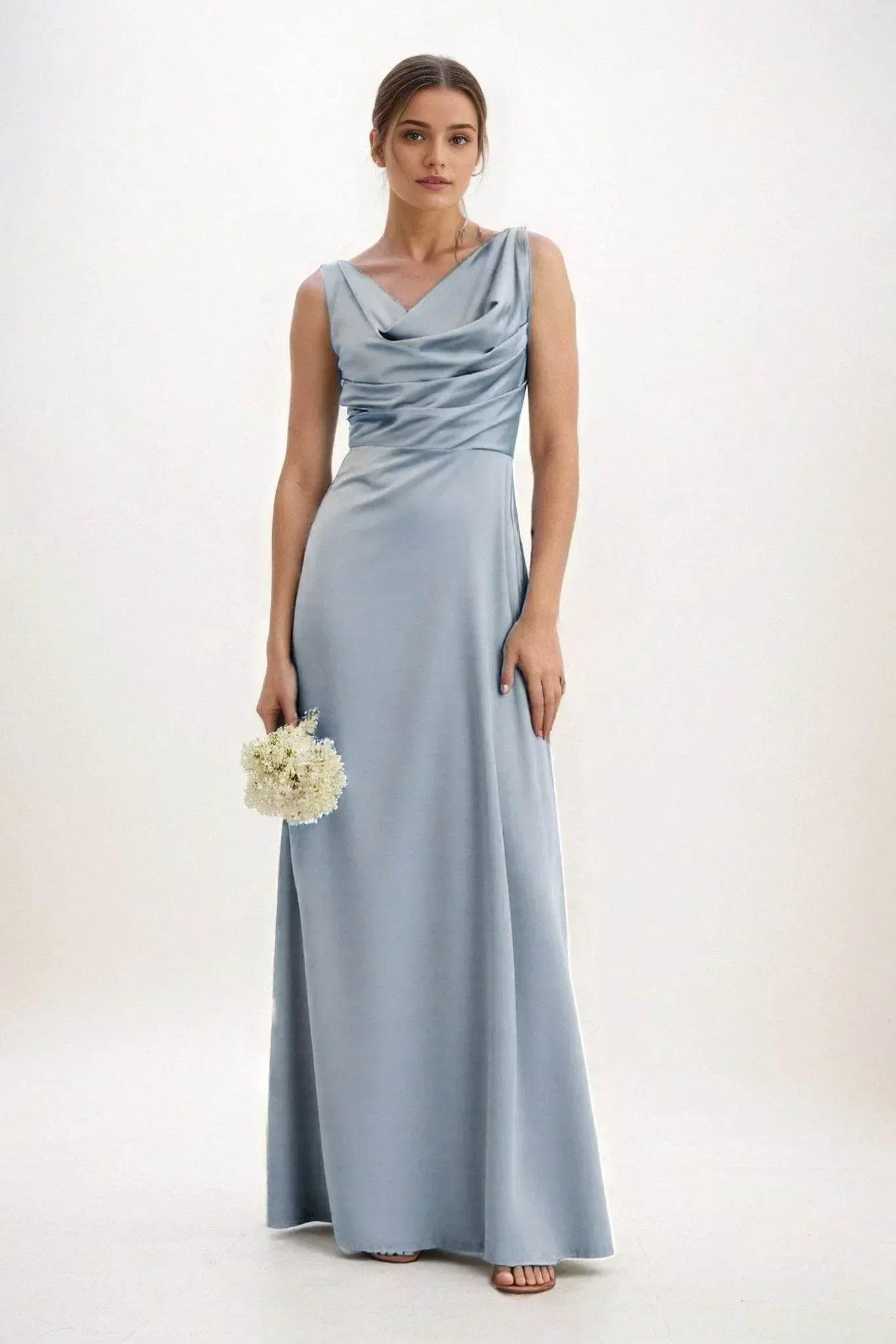 A-Line Maxi Luxe Satin Bridesmaid Dress CB0853