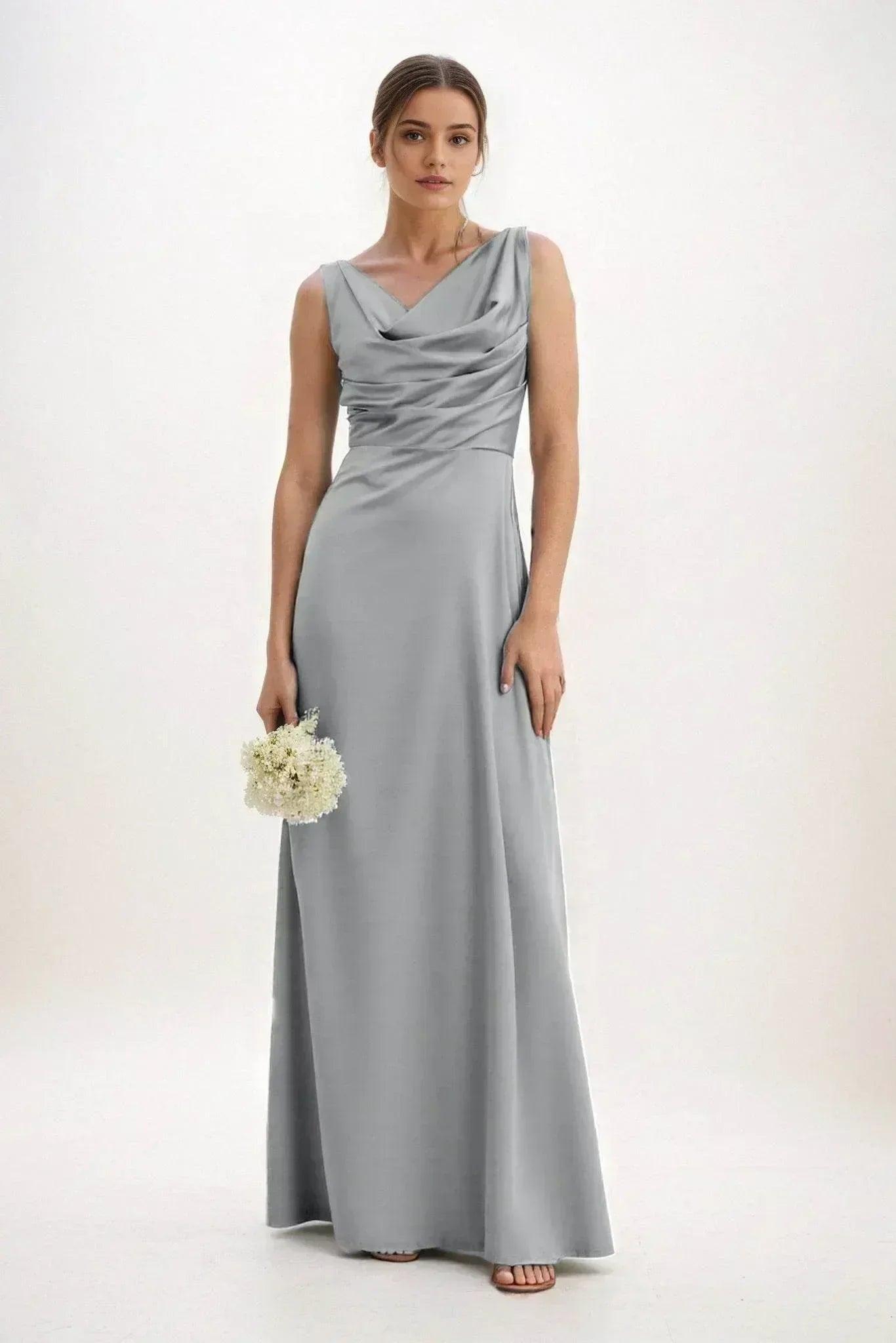 A-Line Maxi Luxe Satin Bridesmaid Dress CB0853