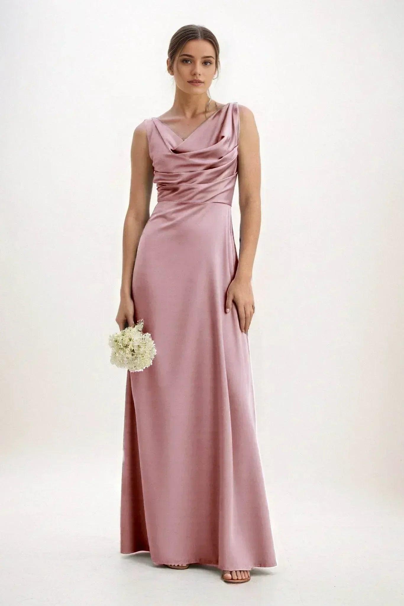 A-Line Maxi Luxe Satin Bridesmaid Dress CB0853