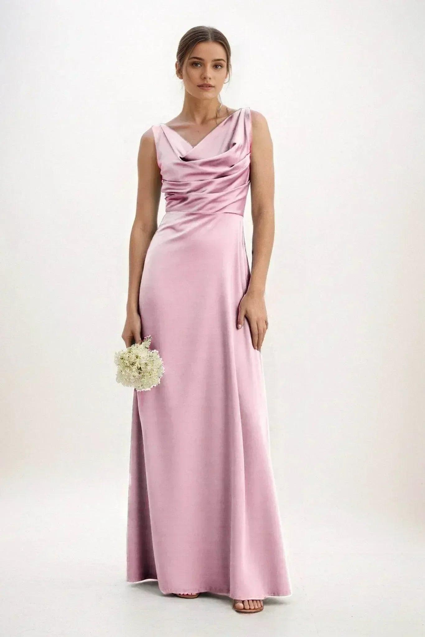 A-Line Maxi Luxe Satin Bridesmaid Dress CB0853
