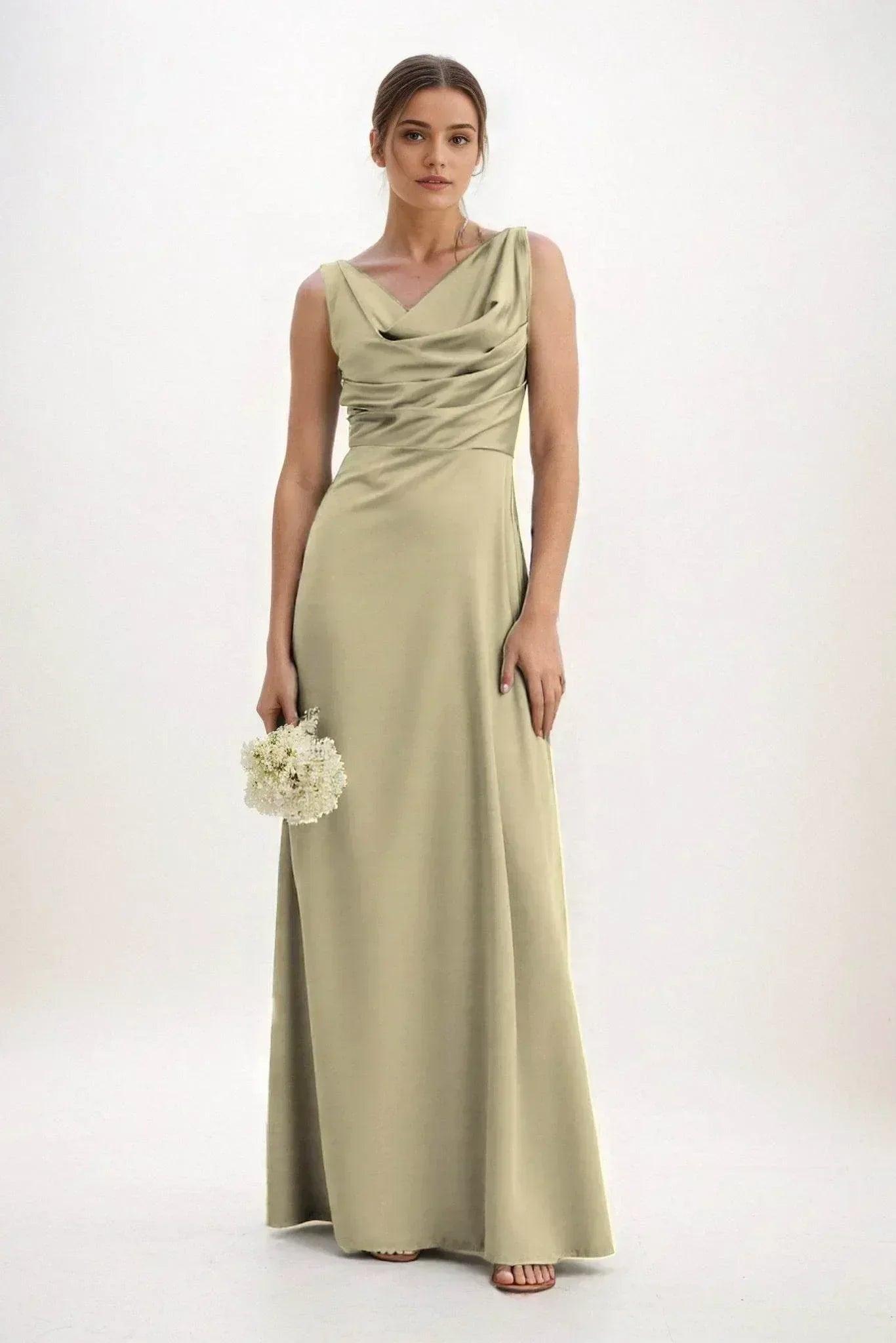 A-Line Maxi Luxe Satin Bridesmaid Dress CB0853