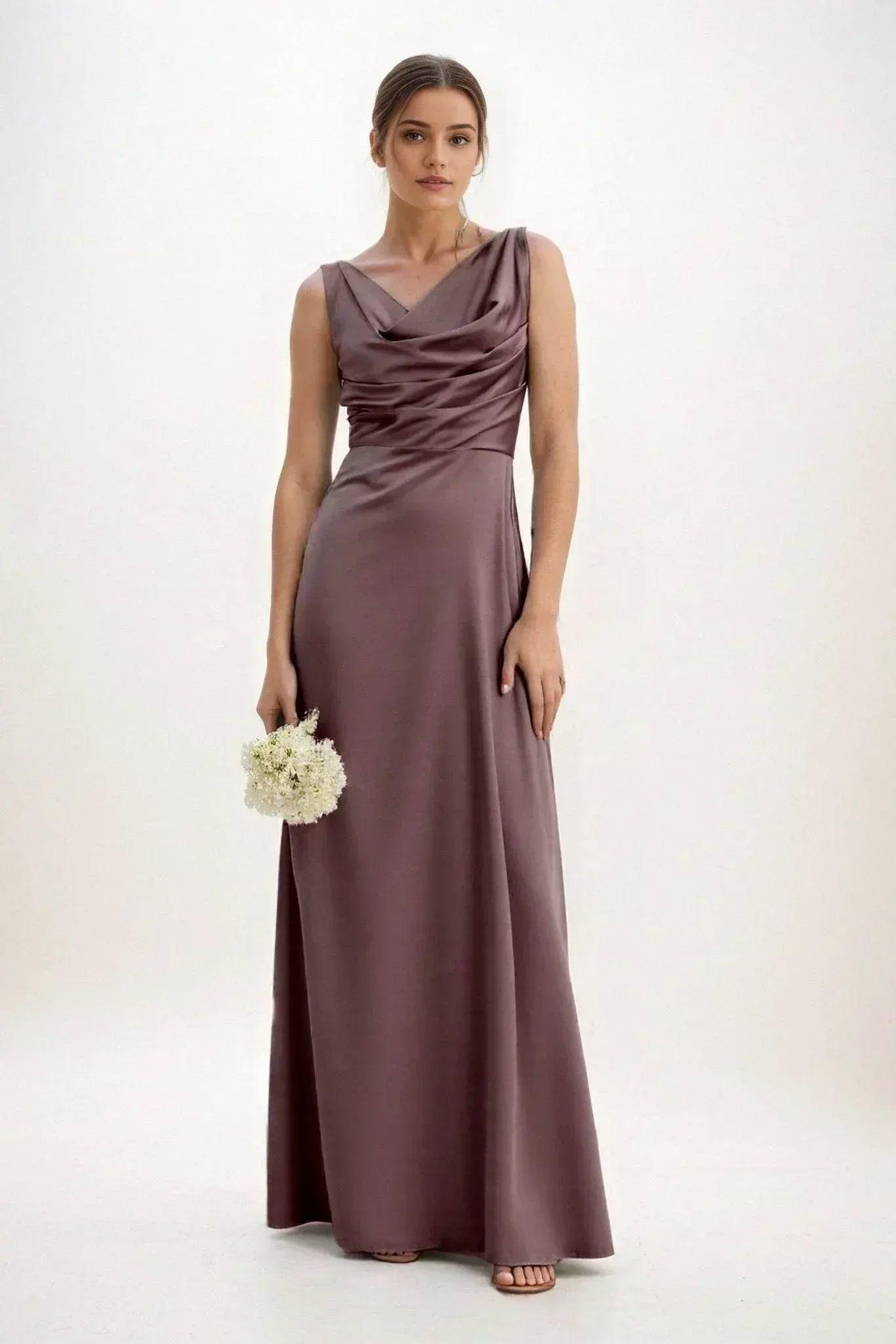 A-Line Maxi Luxe Satin Bridesmaid Dress CB0853