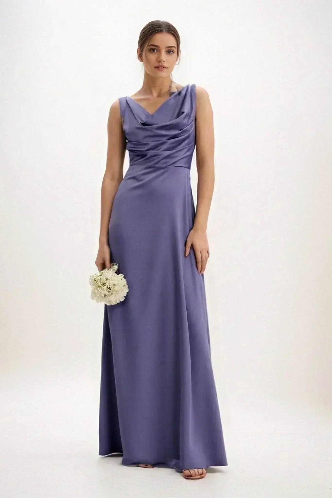 A-Line Maxi Luxe Satin Bridesmaid Dress CB0853