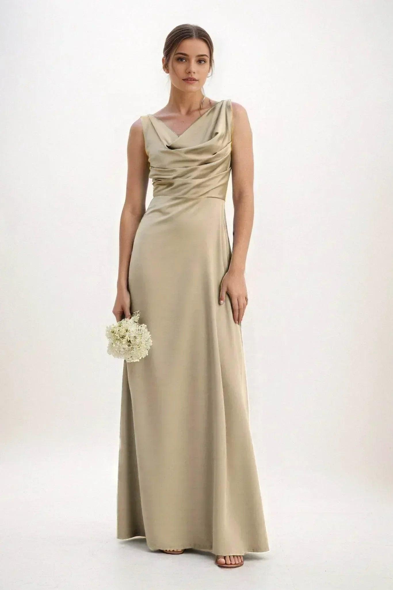 A-Line Maxi Luxe Satin Bridesmaid Dress CB0853