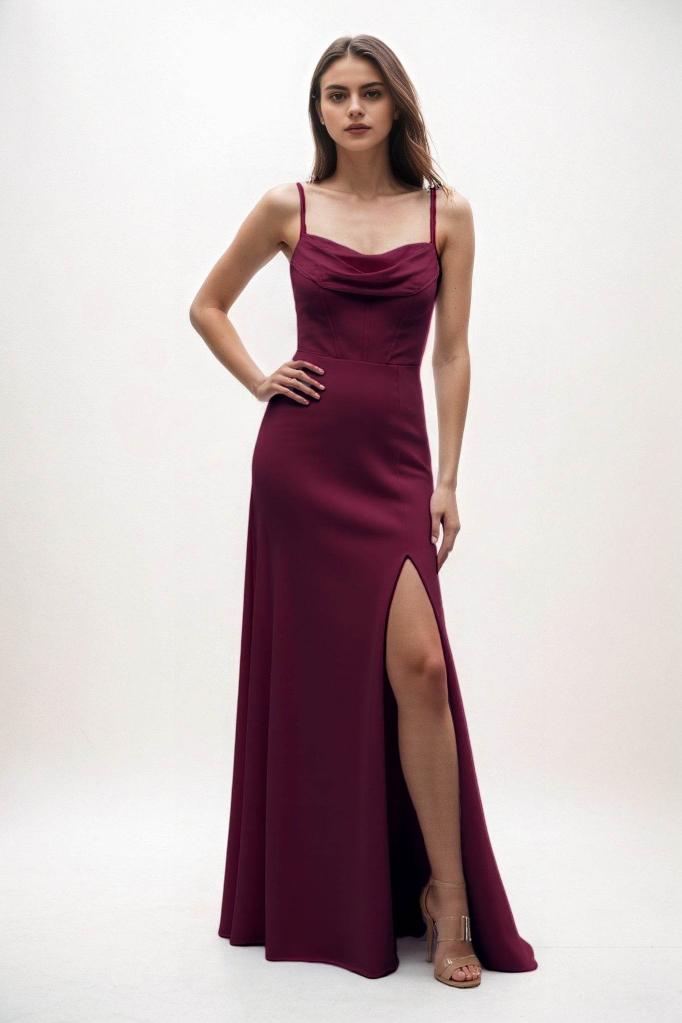 Sheath-Column Maxi Chiffon Bridesmaid Dress CB0855