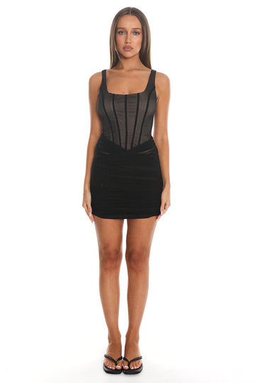 Sintra Mesh Corset Mini Dress Black