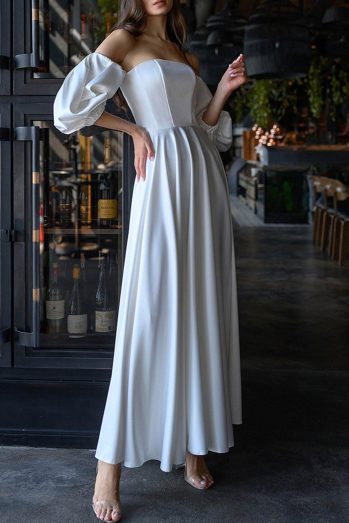 A-Line Tea Length Satin Dress CG0165