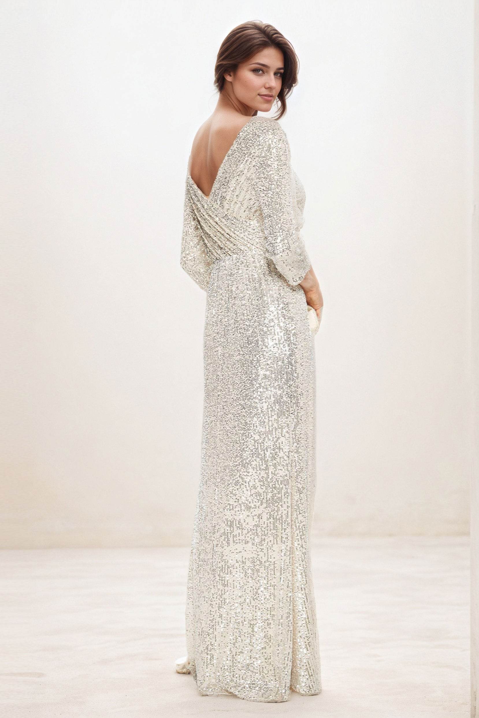 Sheath-Column Maxi Sequined Wedding Guest Dress CG0285